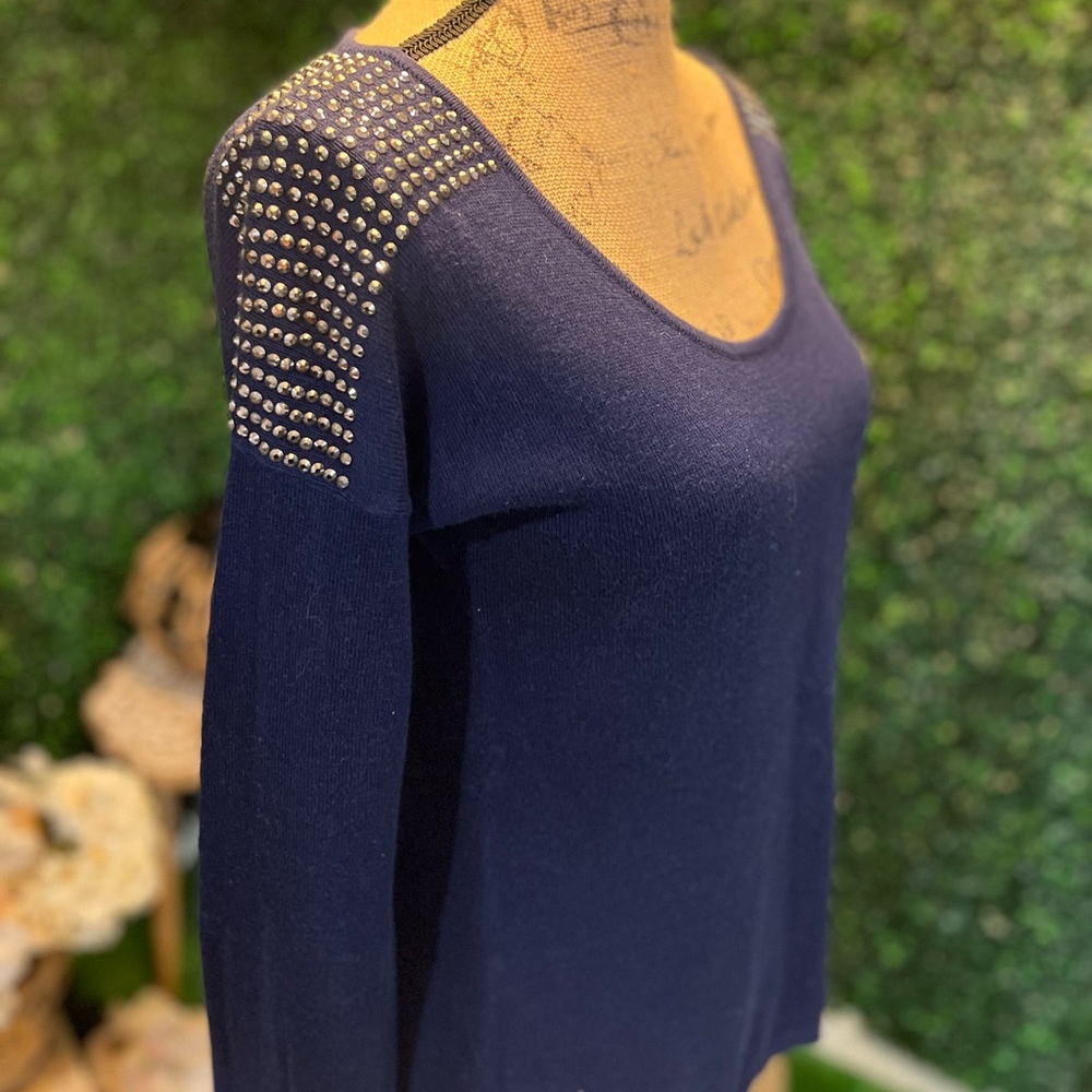 “Express” blue/purple sweater with shoulder bling, size Small, used once